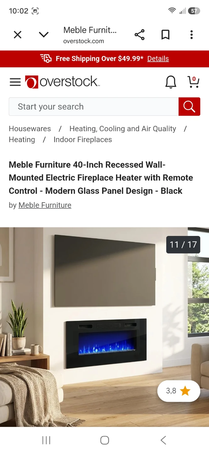 Meble Furniture 40-Inch Electric Fireplace Heater