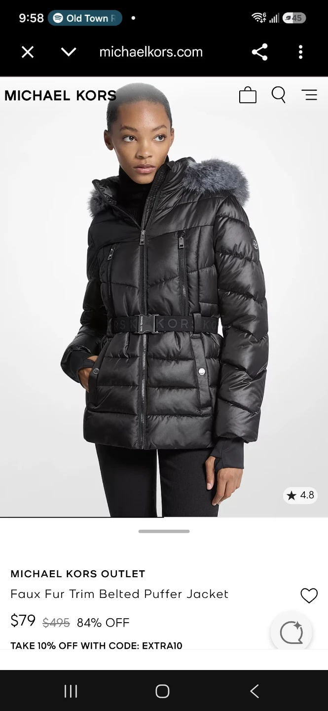 Michael Kors Faux Fur Trim Belted Puffer Jacket