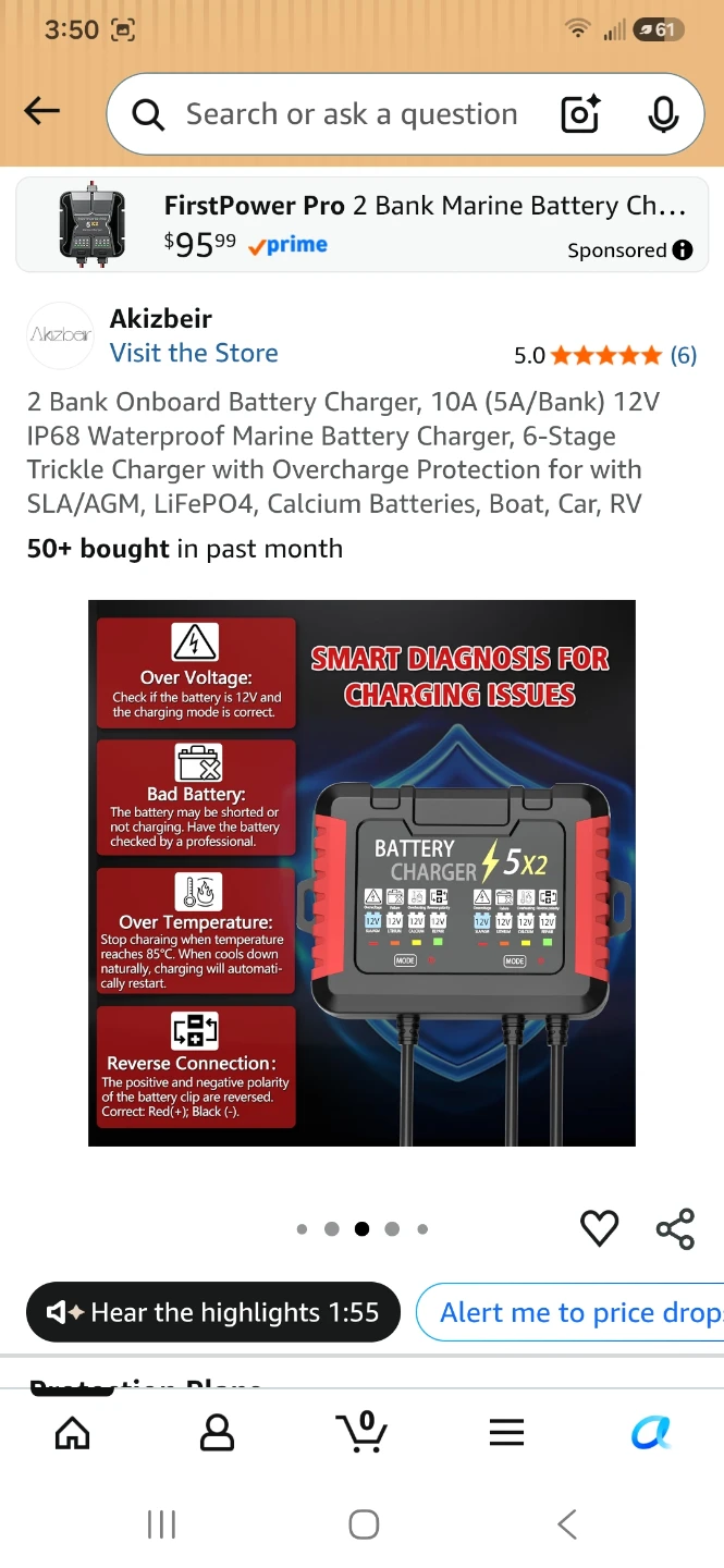 Akizbeir 2-Bank 10A 12V Waterproof Marine Battery Charger - photo 3