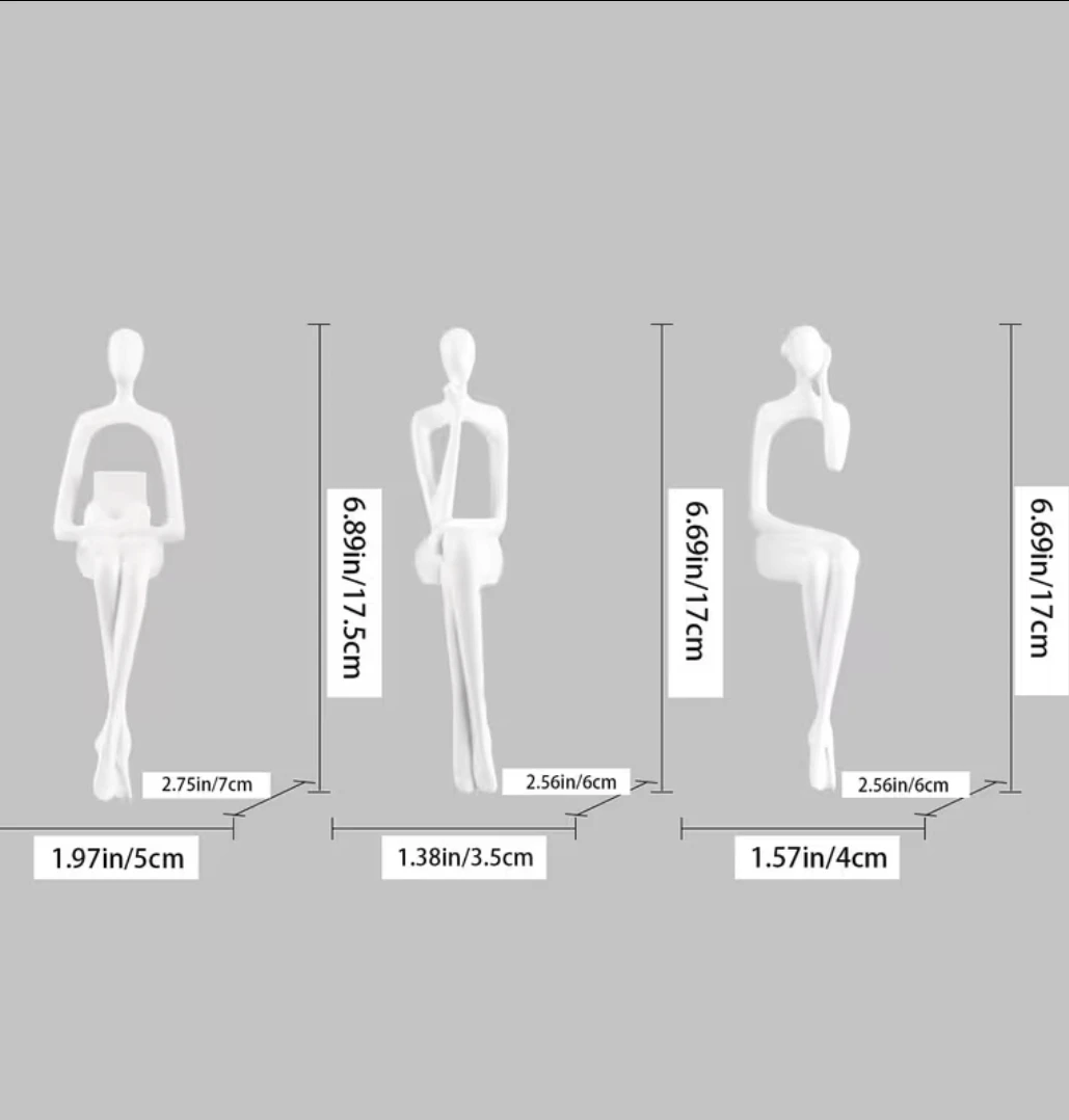 Abstract Sitting Thinking Figurines Set of 3 – Matte White *new - photo 4