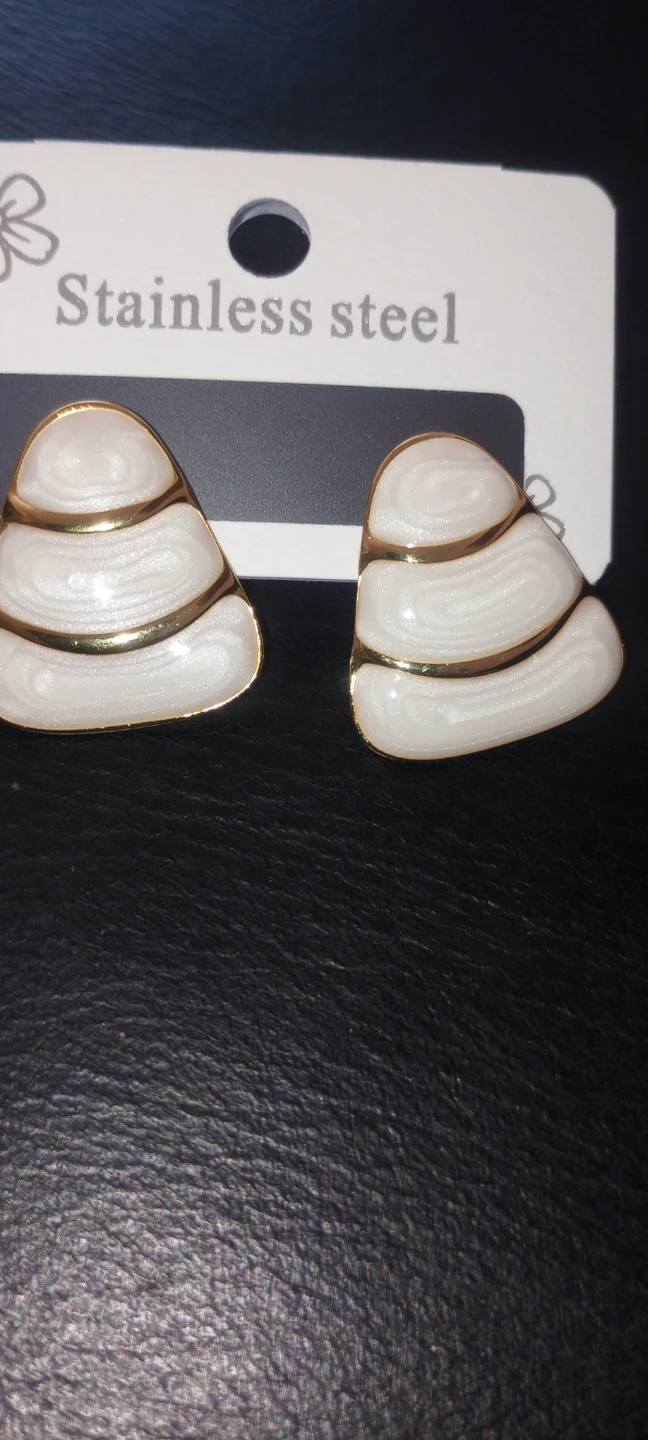 White and Gold Stainless Steel Stud Earrings - photo 2