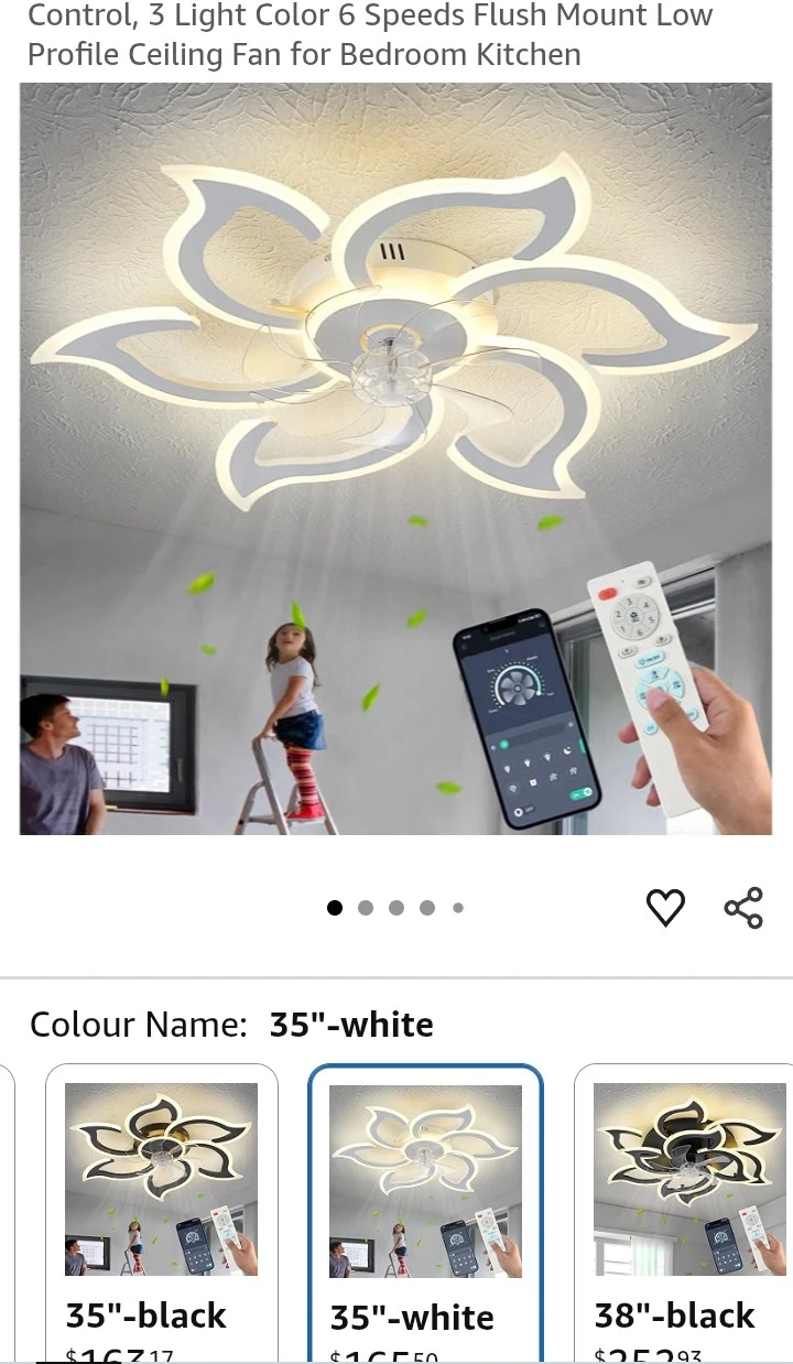 35-inch White Flower Ceiling Fan with Remote