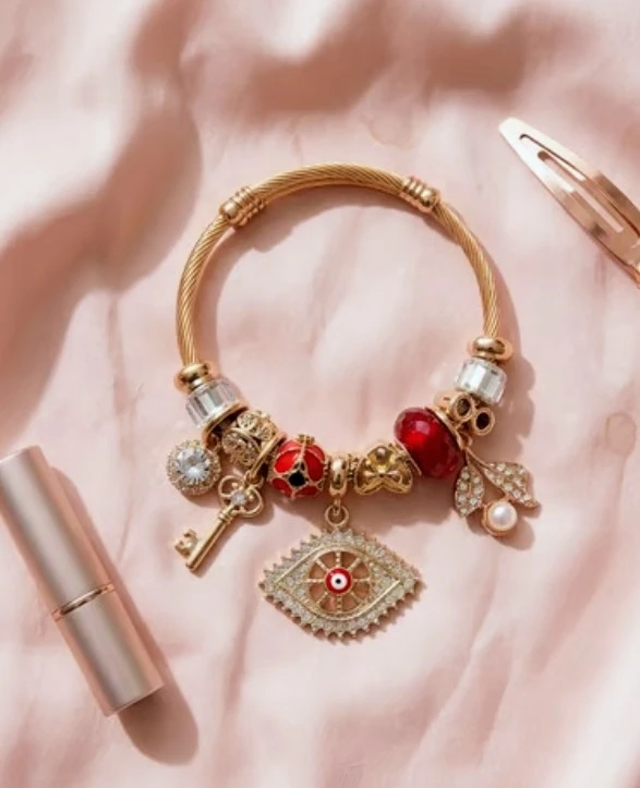 Gold Tone Charm Bracelet with Evil Eye - photo 2