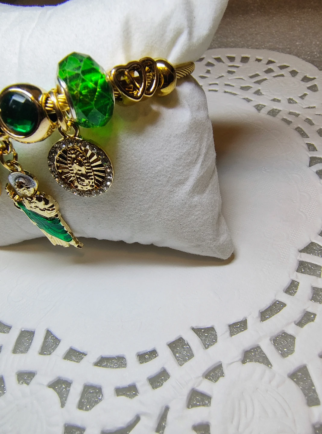 Religious Charm Bracelet with Green Beads - photo 4