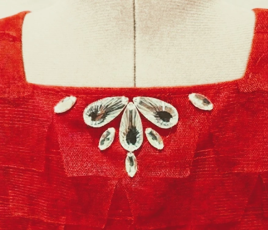 Red Sleeveless Layered Dress with Rhinestones - photo 2