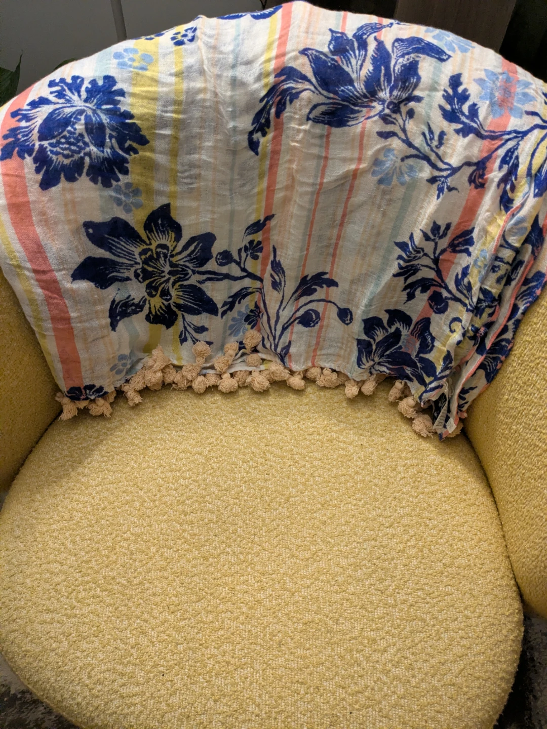 Caslon White Blue Floral Stripe Pom-Pom Wrap Throw 56 x 53 - photo 4