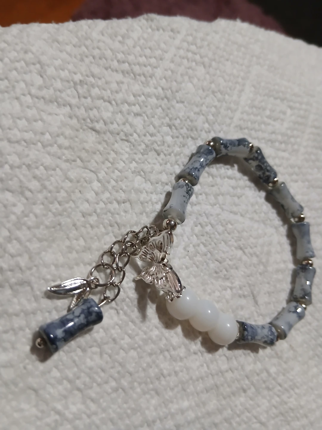 Blue and White Beaded Butterfly Bracelet - photo 2