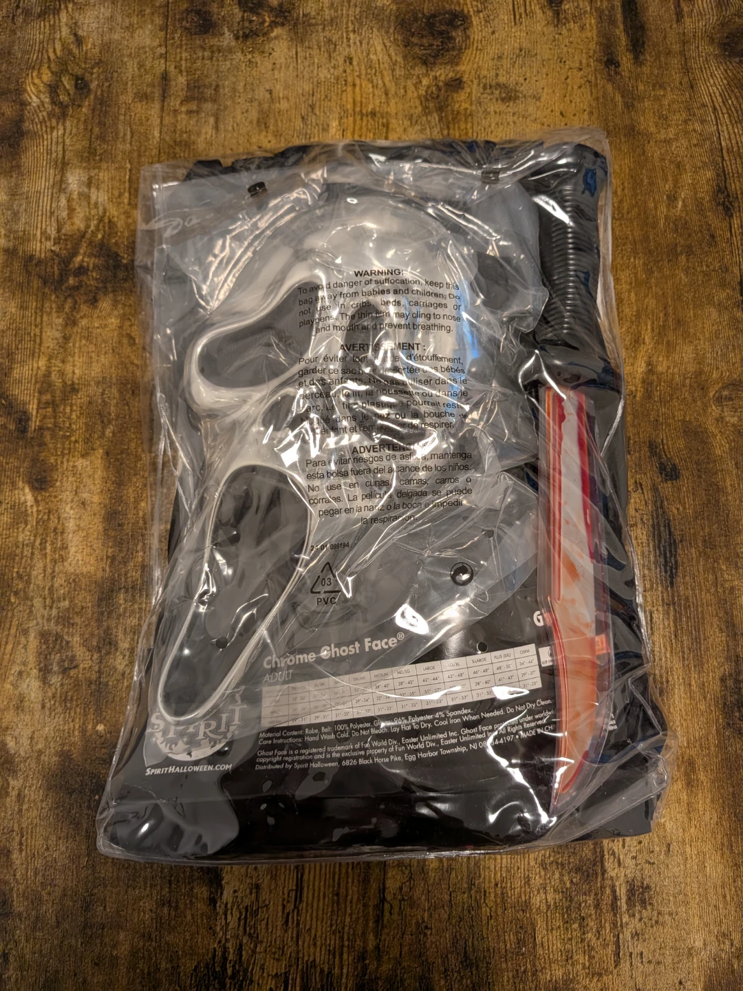 Spirit Halloween Chrome Ghost Face Costume Adult with prop knife - photo 2