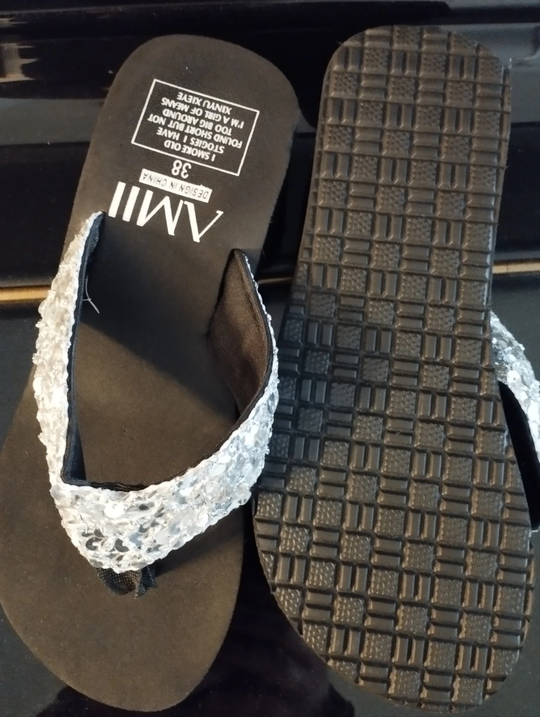 New women's sandals Black silver Sequins size 39 US 8 - photo 4
