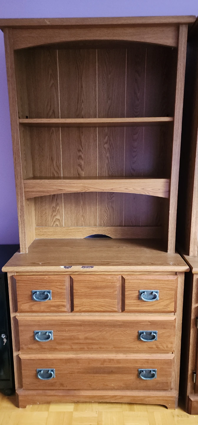 Oak Hutch with Shelving and Drawers