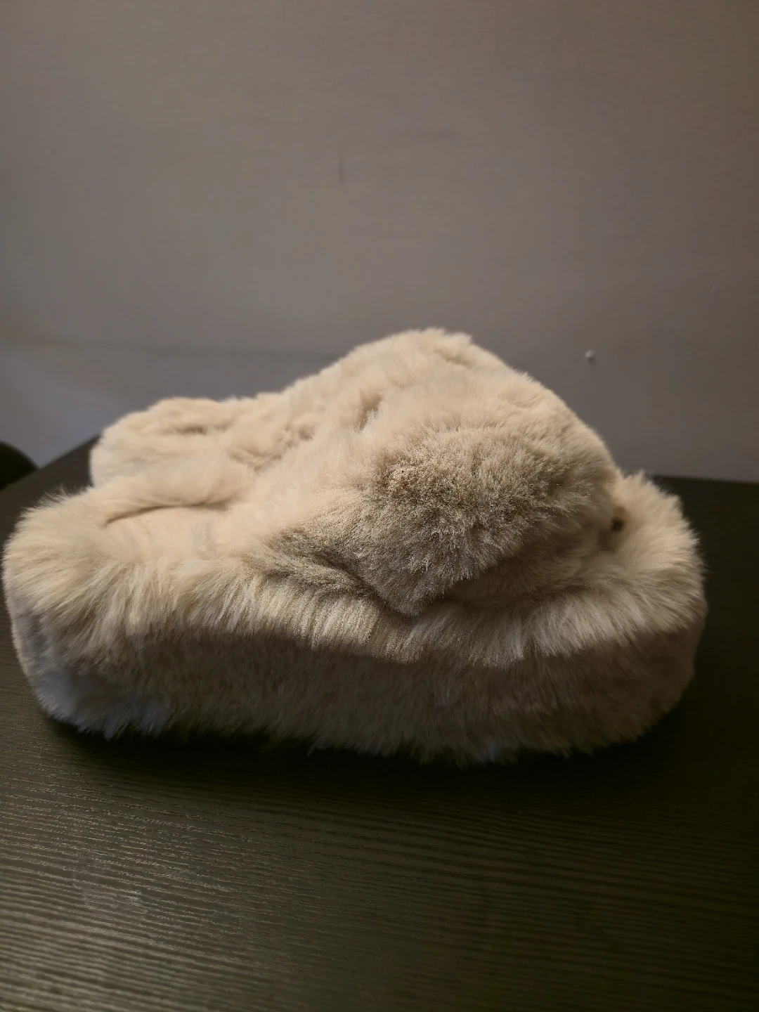Beige Faux Fur Platform Slides - photo 2