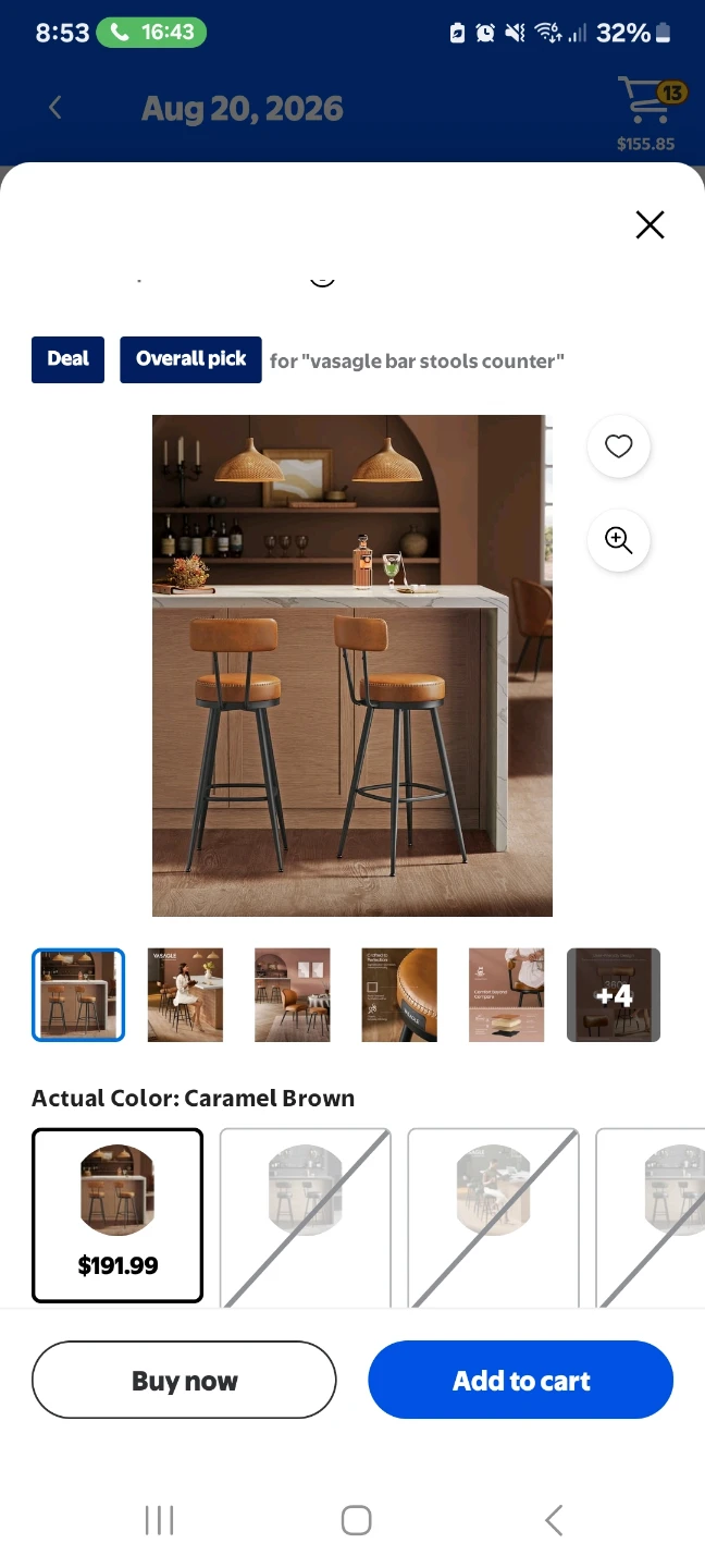 VASAGLE Caramel Brown Bar Stools - Set of 2 - photo 5