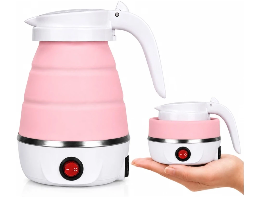 Collapsible Electric Kettle – Pink & White 🌸