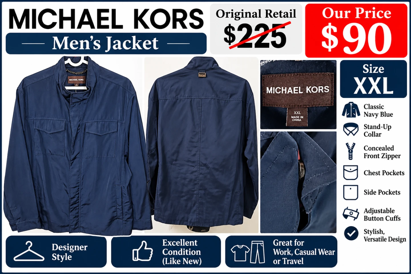 Michael Kors Men's Navy Blue Field Jacket /Coat - photo 3