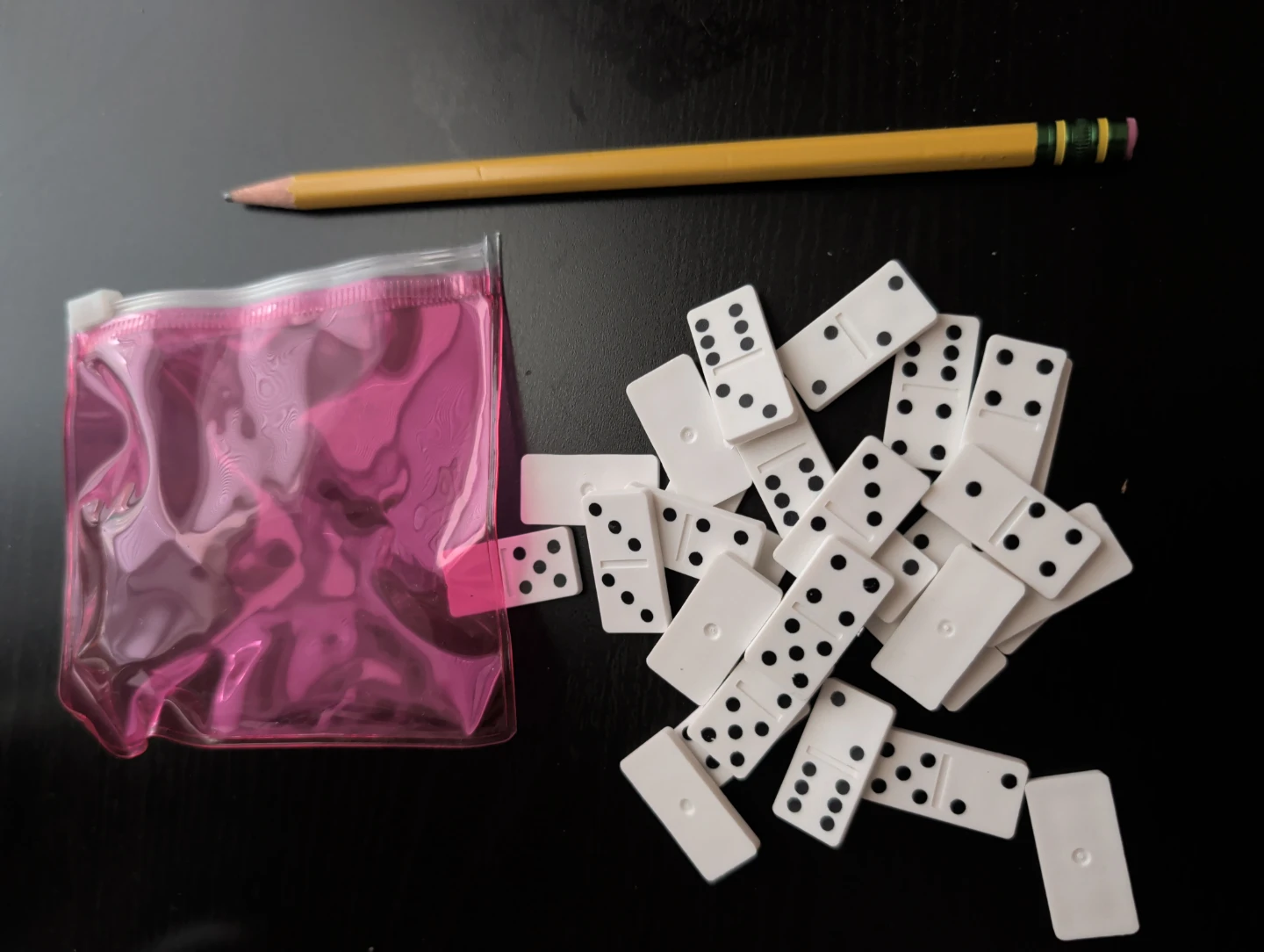White Dominoes Set with Pink Storage Pouch