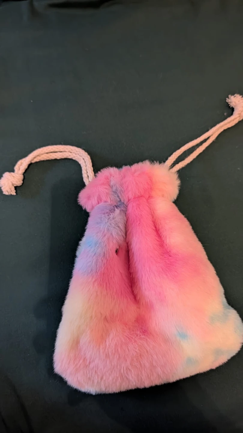 Rainbow Faux Fur Drawstring Pouch - photo 3