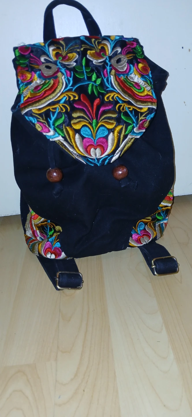 Embroidered Floral Canvas Backpack