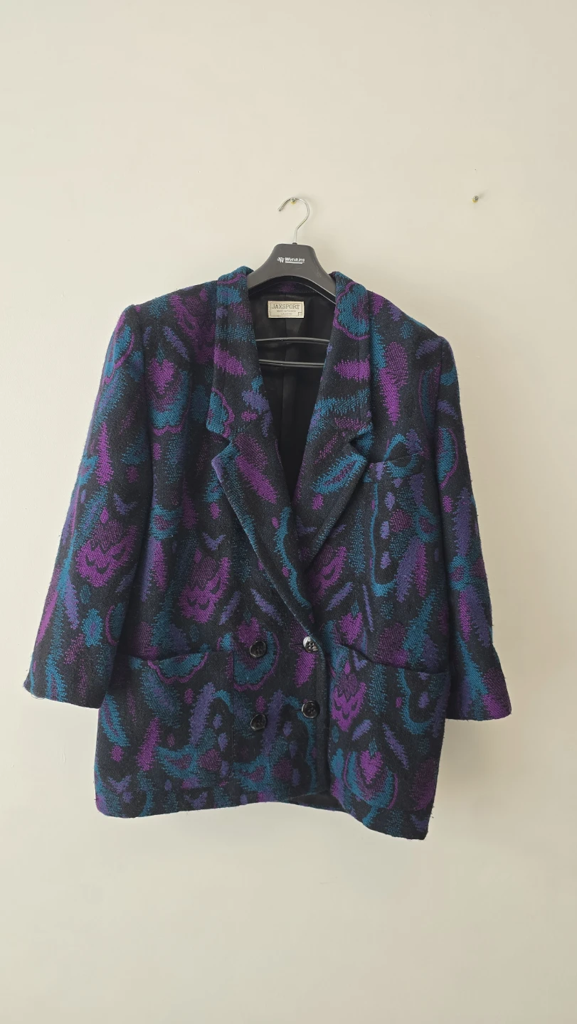 Vintage 1980s Jaxsport Textured Blazer Purple Teal Pattern
