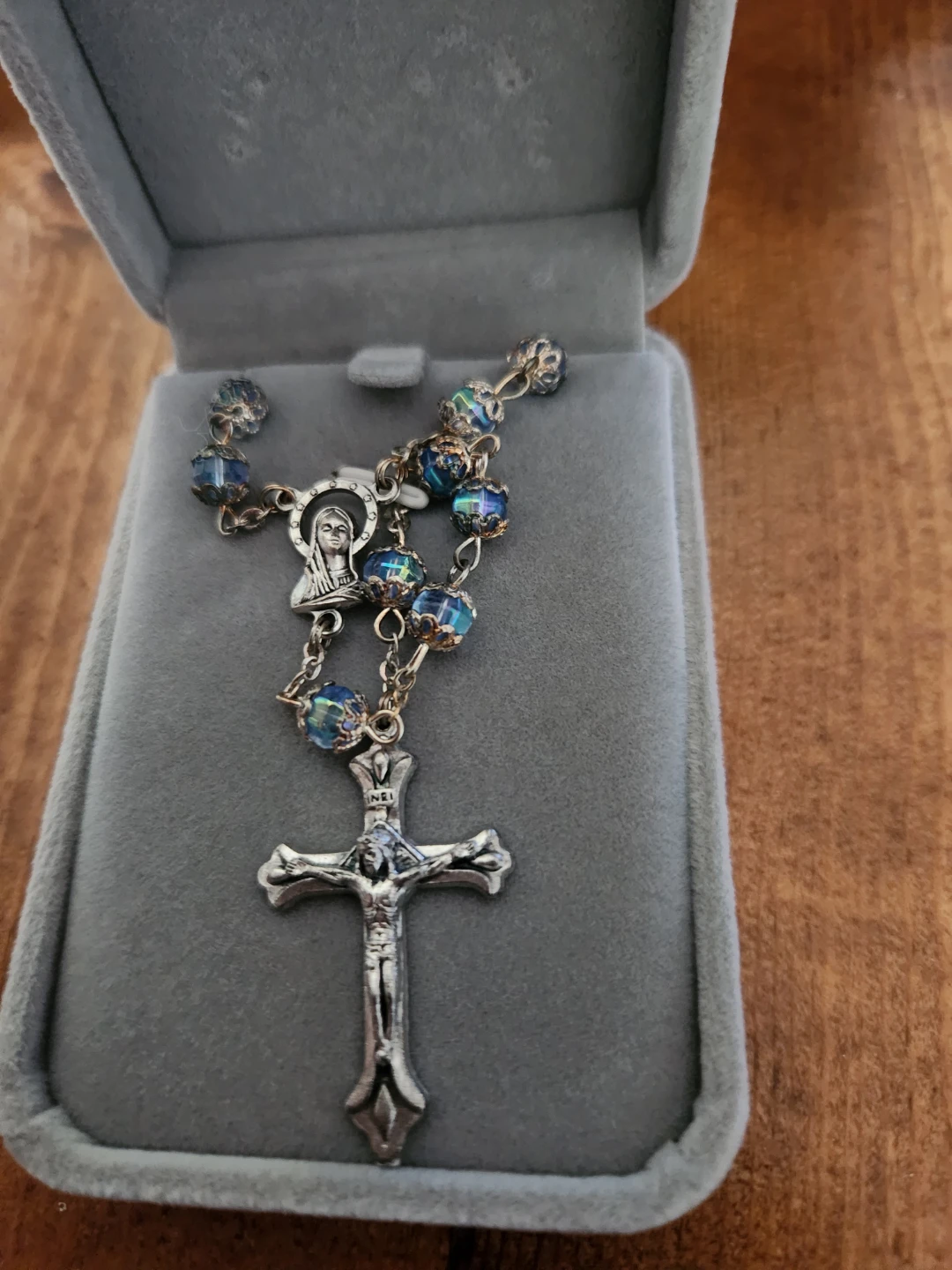 Blue Crystal Rosary with Metal Crucifix