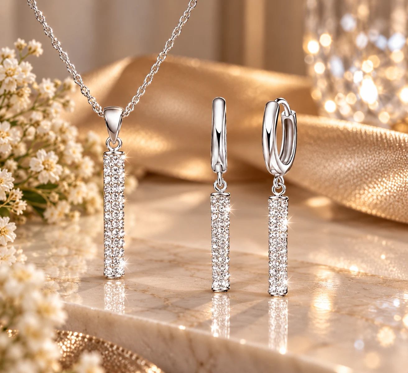 Brand New Sterling Silver 925 Necklace and Earring Set