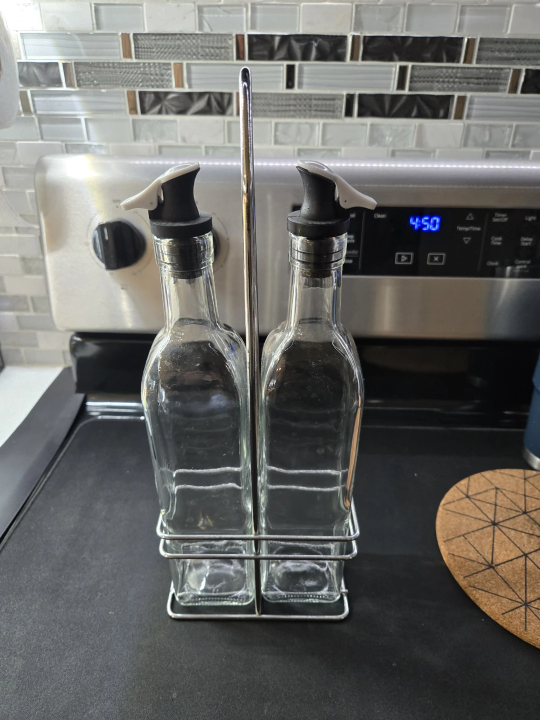 Glass Oil and Vinegar Dispenser Set with Stand