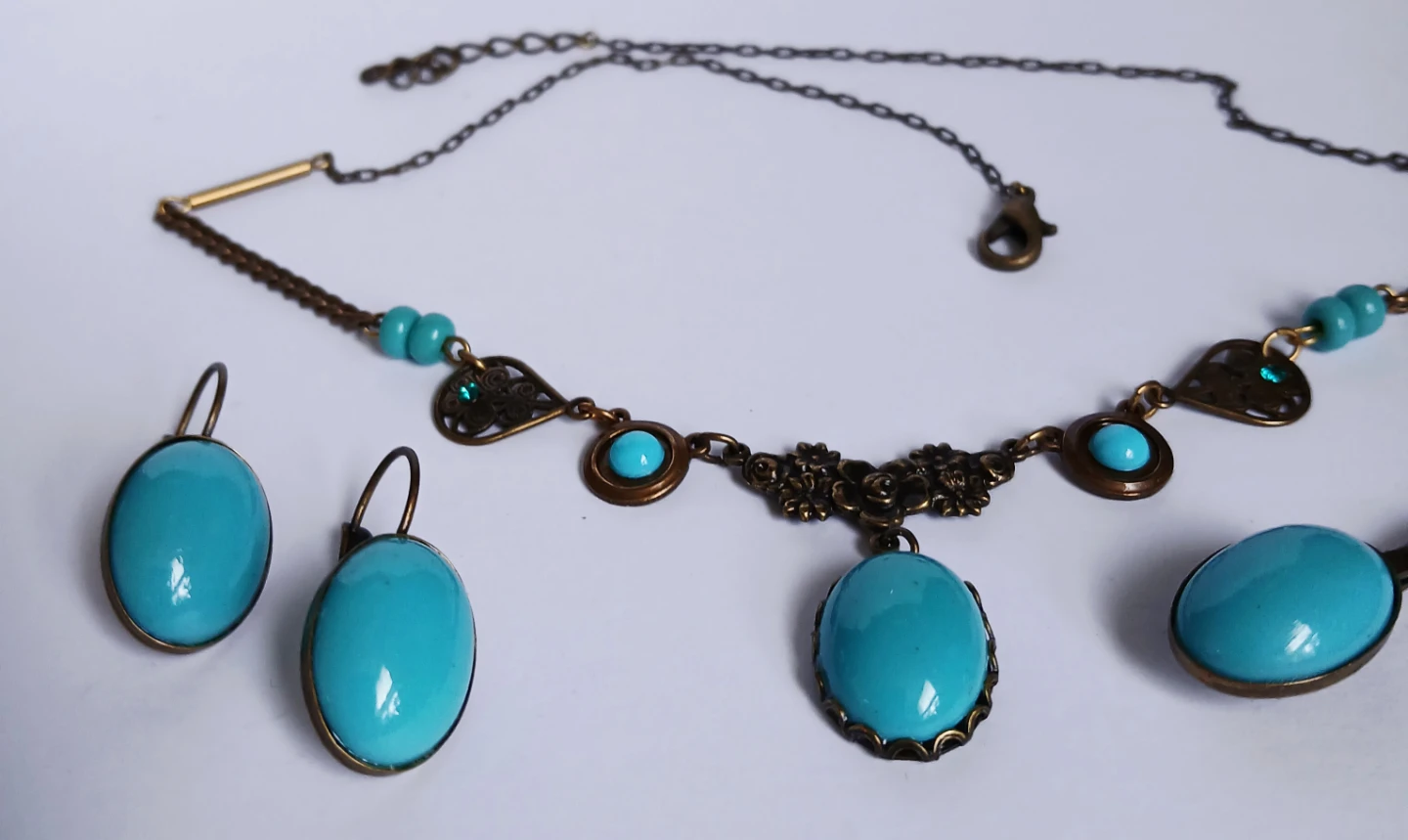 Vintage Style Turquoise Blue Necklace Earring and hair pin - photo 2