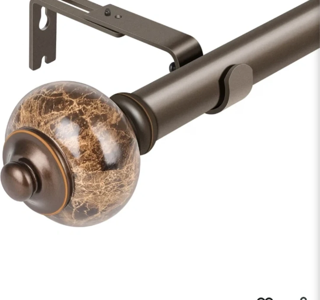 Black heavy duty curtain rod with marbled finials