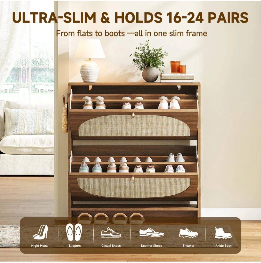 Rattan Slim shoe cabinet for entryway - photo 5