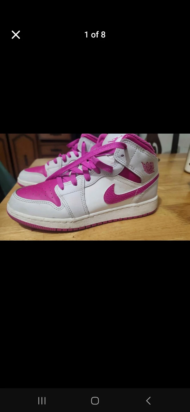 Nike Air Jordan 1 Mid White and Pink Youth Sneakers - photo 2