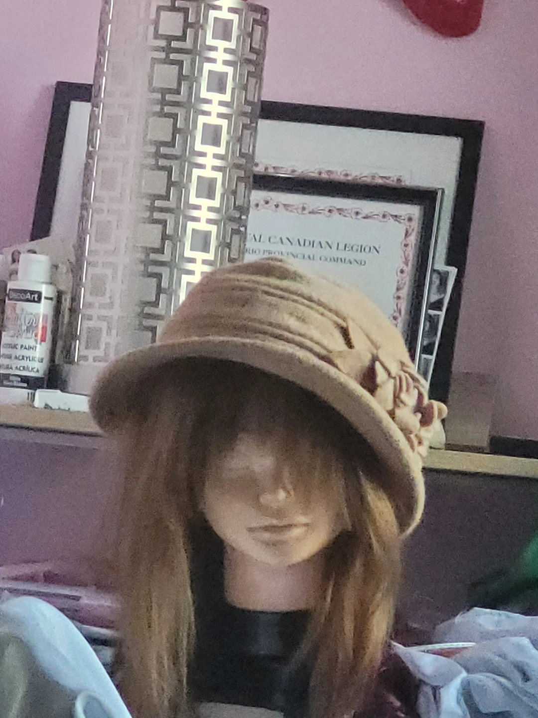 Tan felt cloche hat