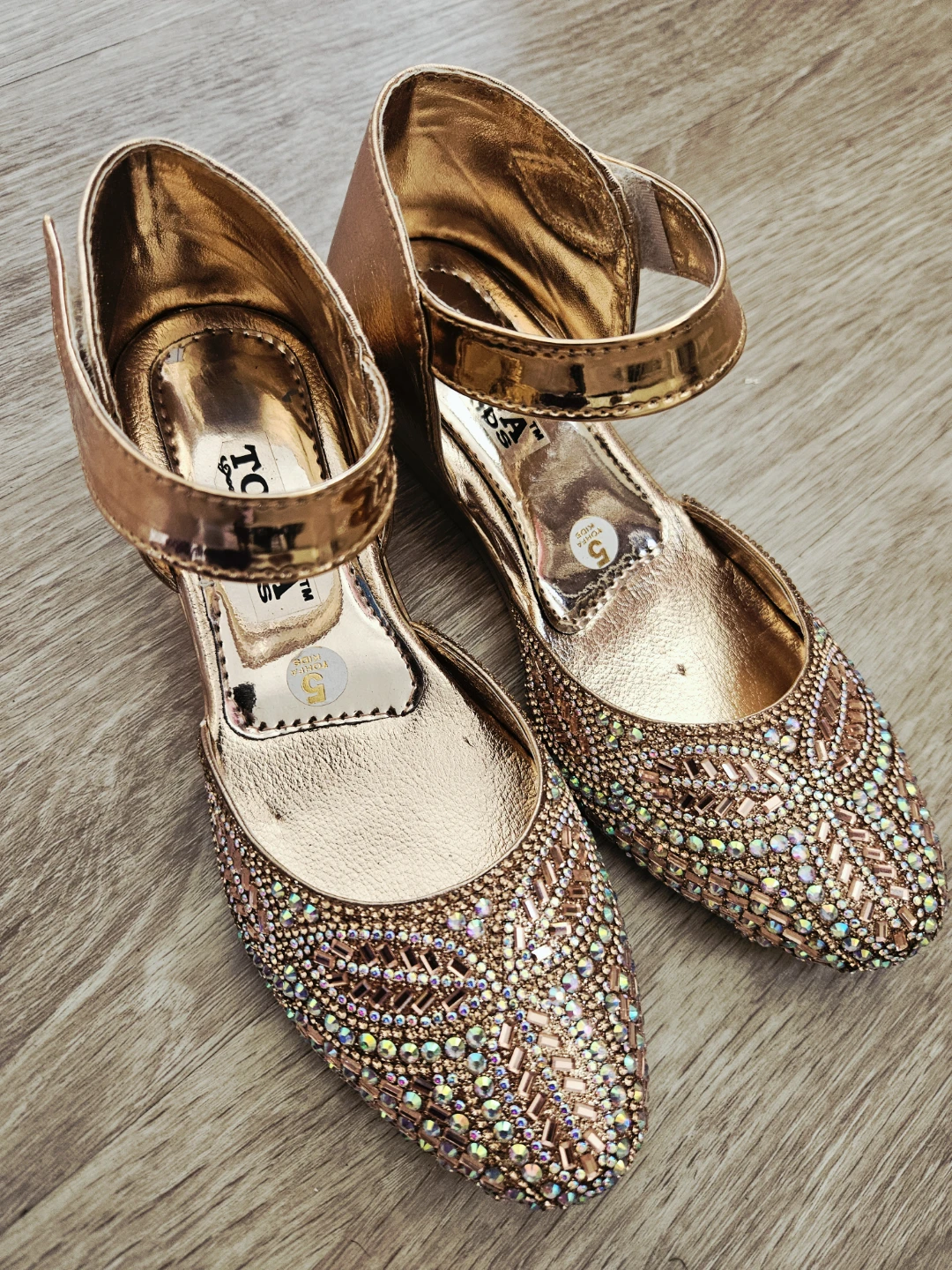 Tohfa Kids Gold Crystal Dress Shoes