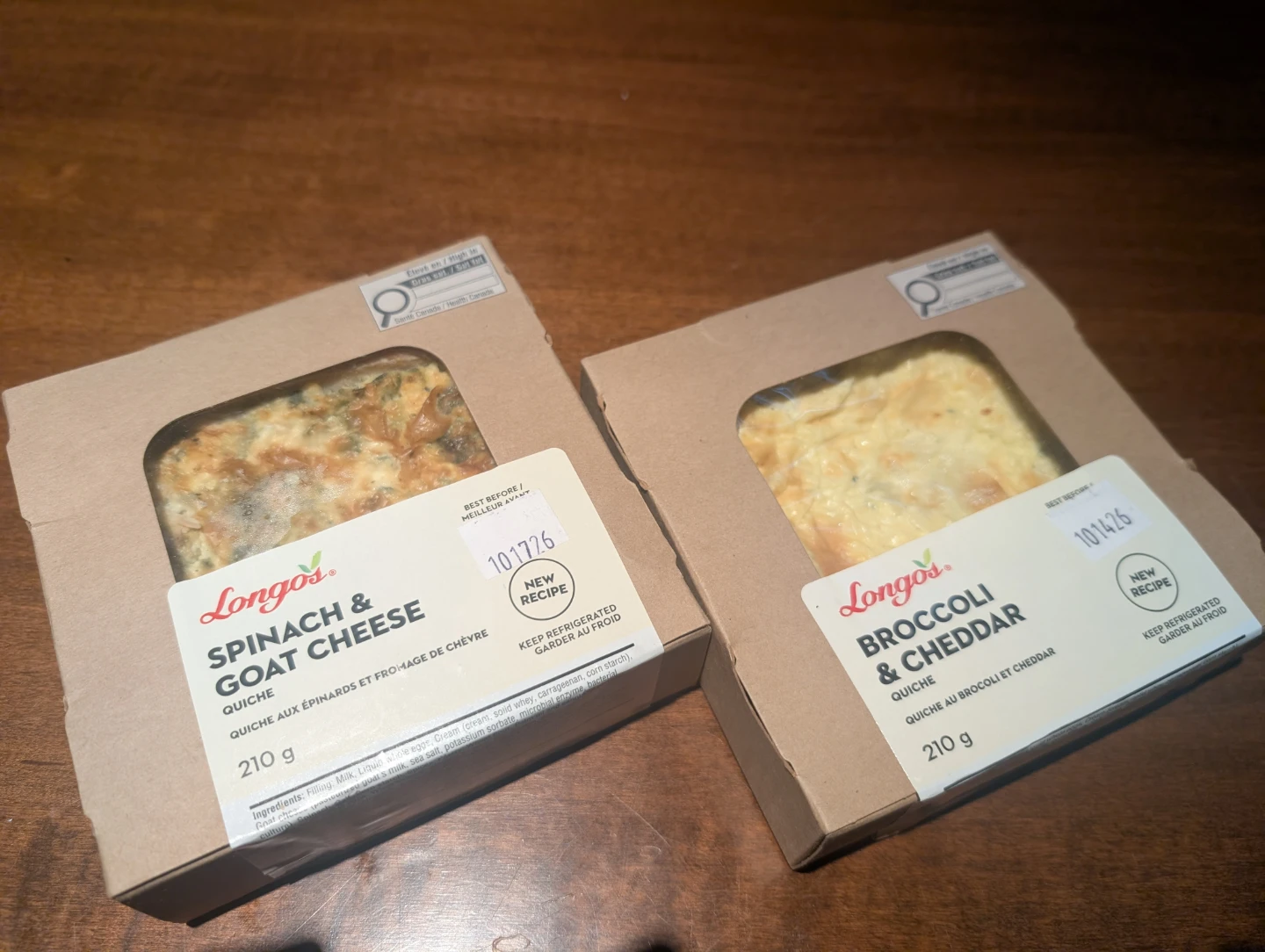 Two Longos Quiches: Spinach & Goat Cheese and Broccoli & Cheddar