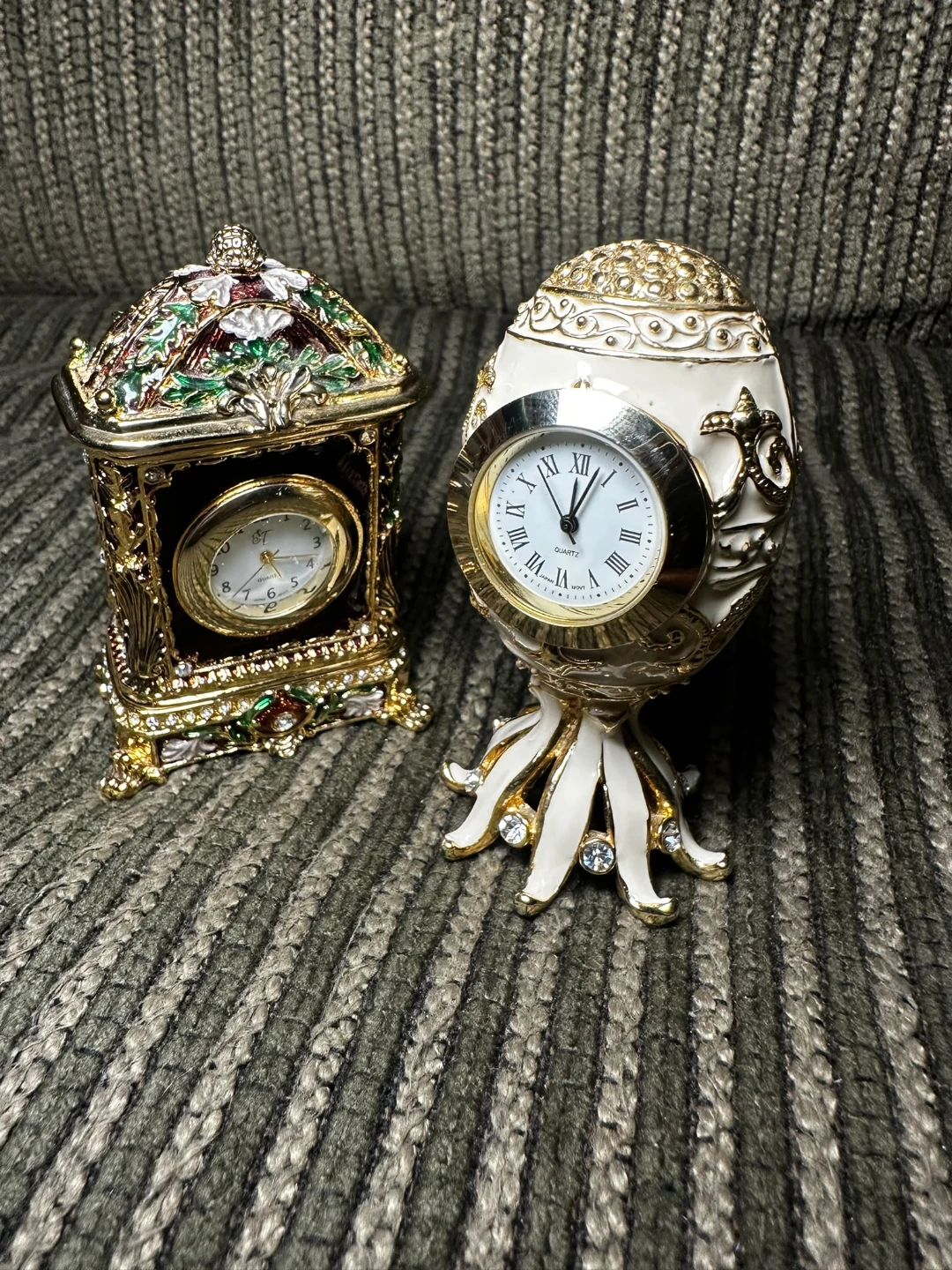 Two Decorative Clock Trinket Boxes