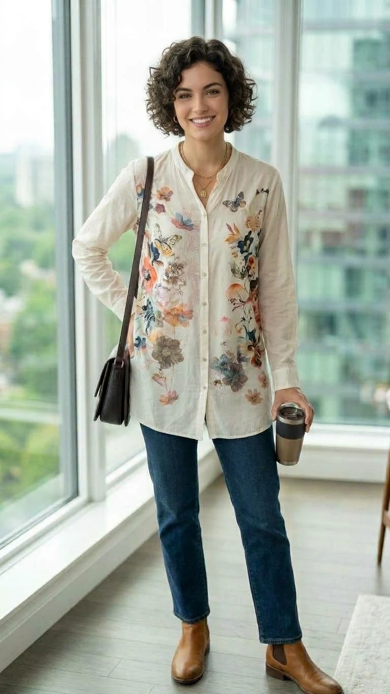 Promod White Floral Blouse