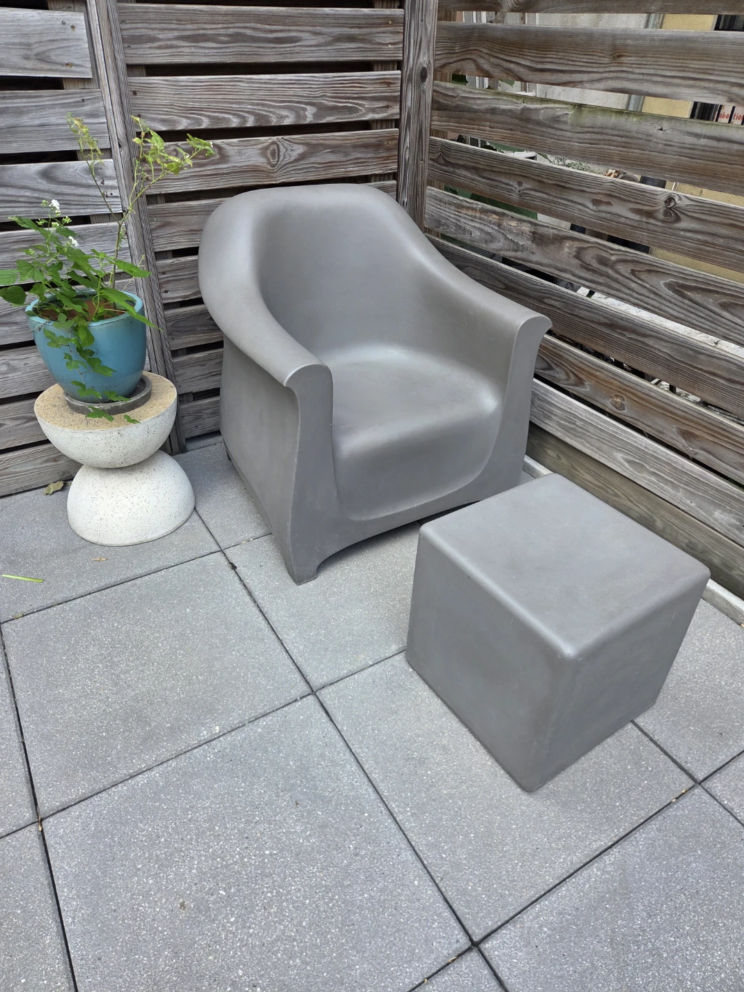 Gray Modern Molded Chair and Ottoman Set
