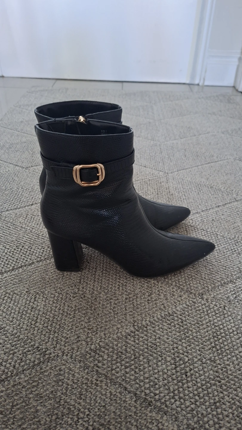 Black Heeled Ankle Boots with Buckle