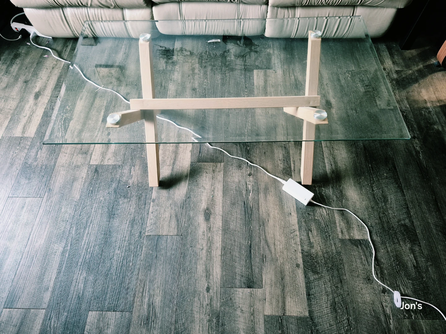 Glass Top Coffee Table with Wood Base
