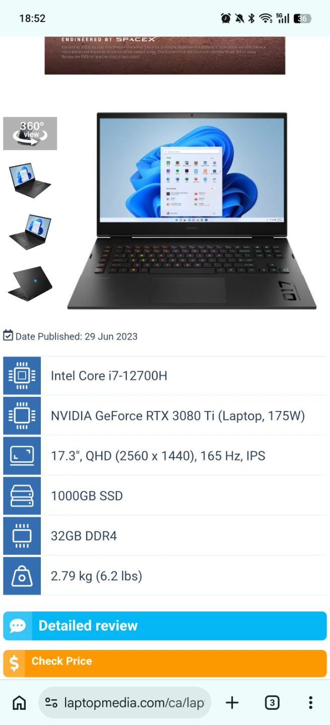 HP Omen 17 Gaming Laptop i7-12700H RTX 3080 Ti