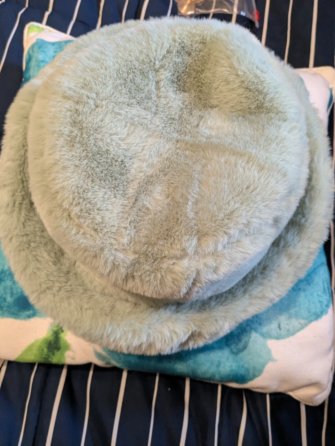 Plush Faux Fur Bucket Hat, Mint Green, Rolled Brim, One Size - photo 2