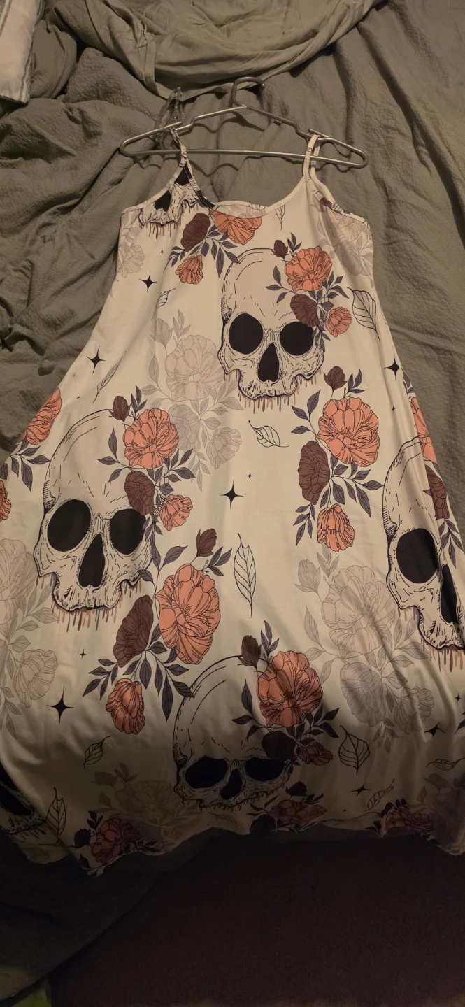 Skull and Floral Print Spaghetti Strap Dress - photo 3