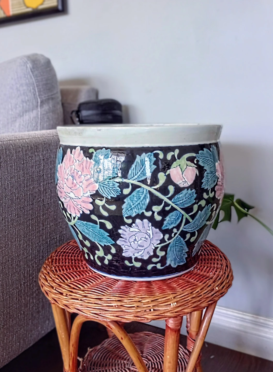 Beautiful Vintage Handmade Large Floral Ceramic Planter Pot