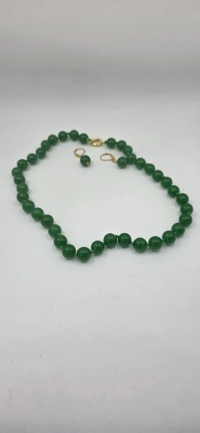 Natural Green Jade Necklace & Earrings Set – New - - photo 4