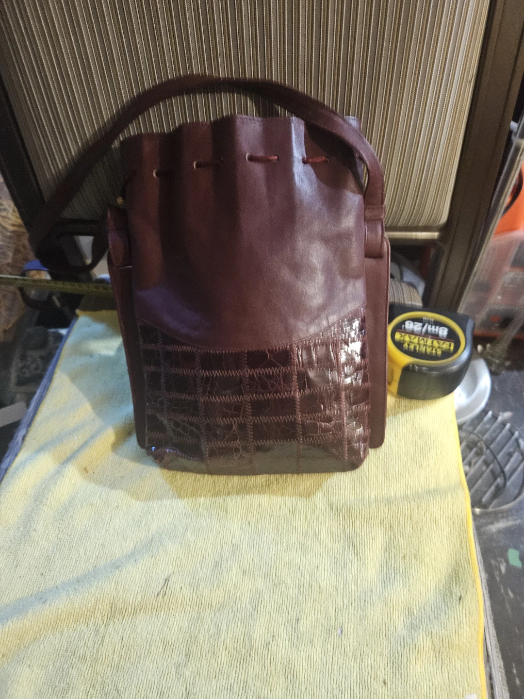 Burgundy Leather Drawstring Bucket Bag - photo 2