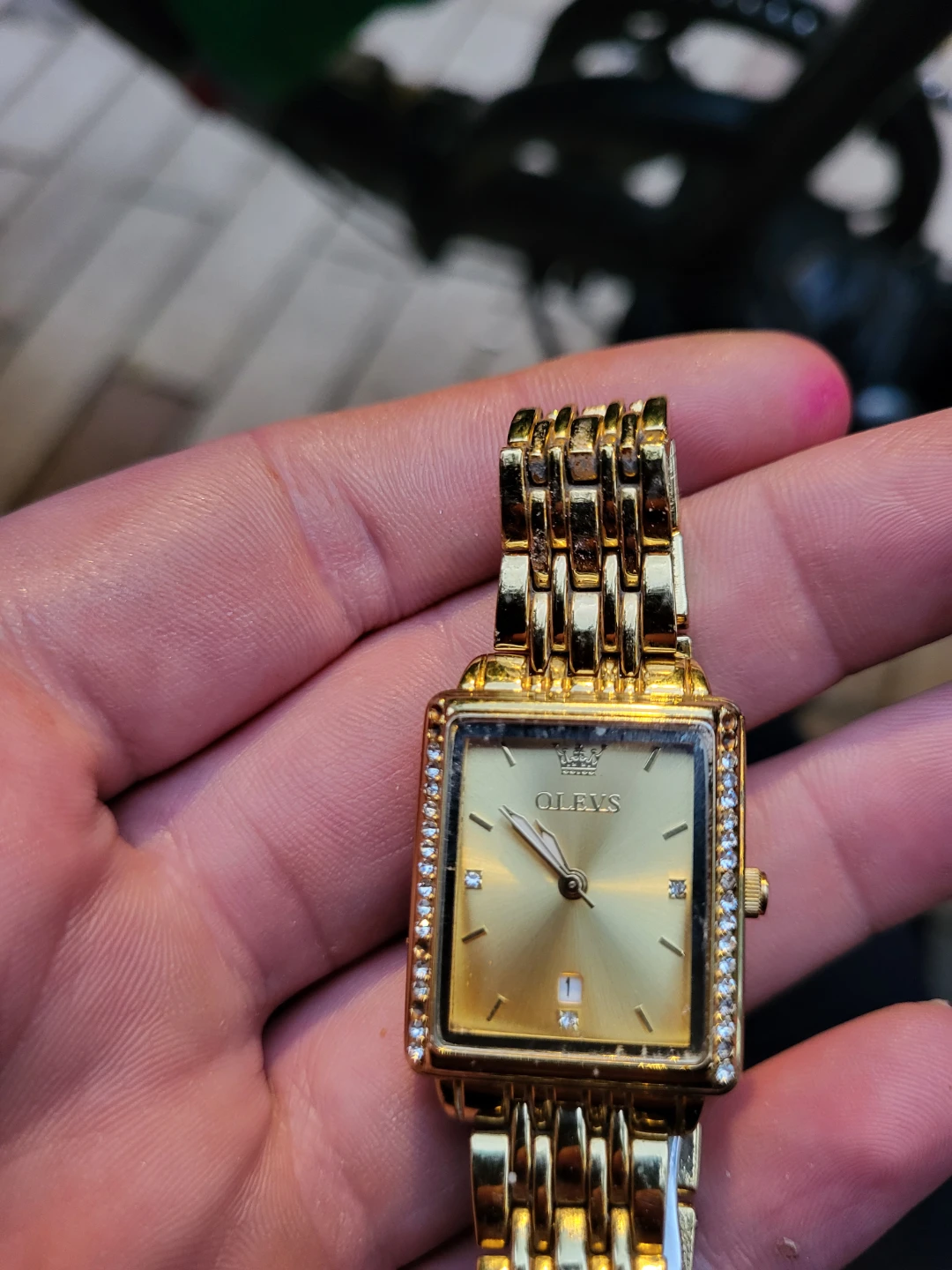 OLEVS Gold-Tone Rectangular Quartz Watch