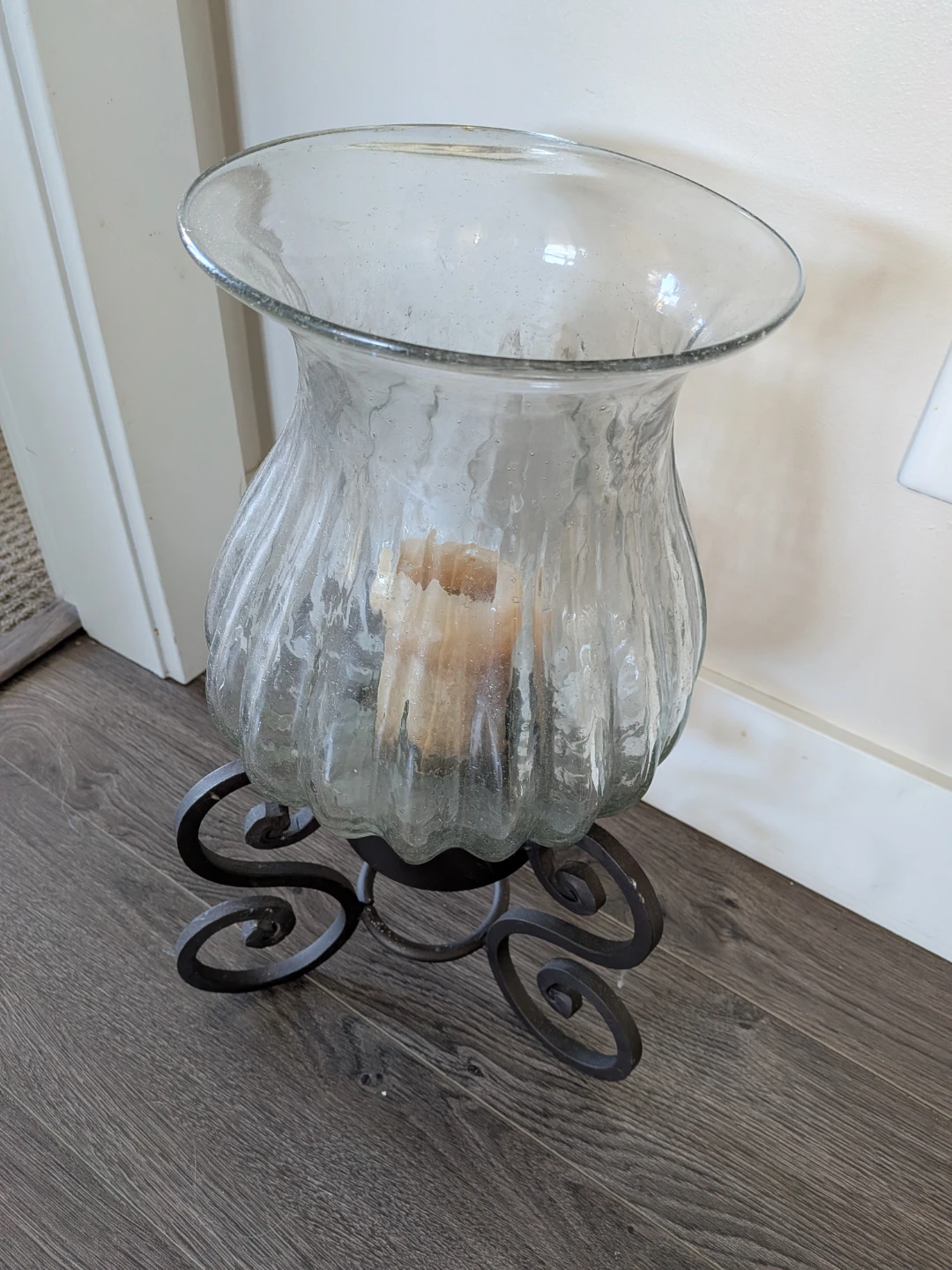 Glass Hurricane Candle Holder with Iron Base