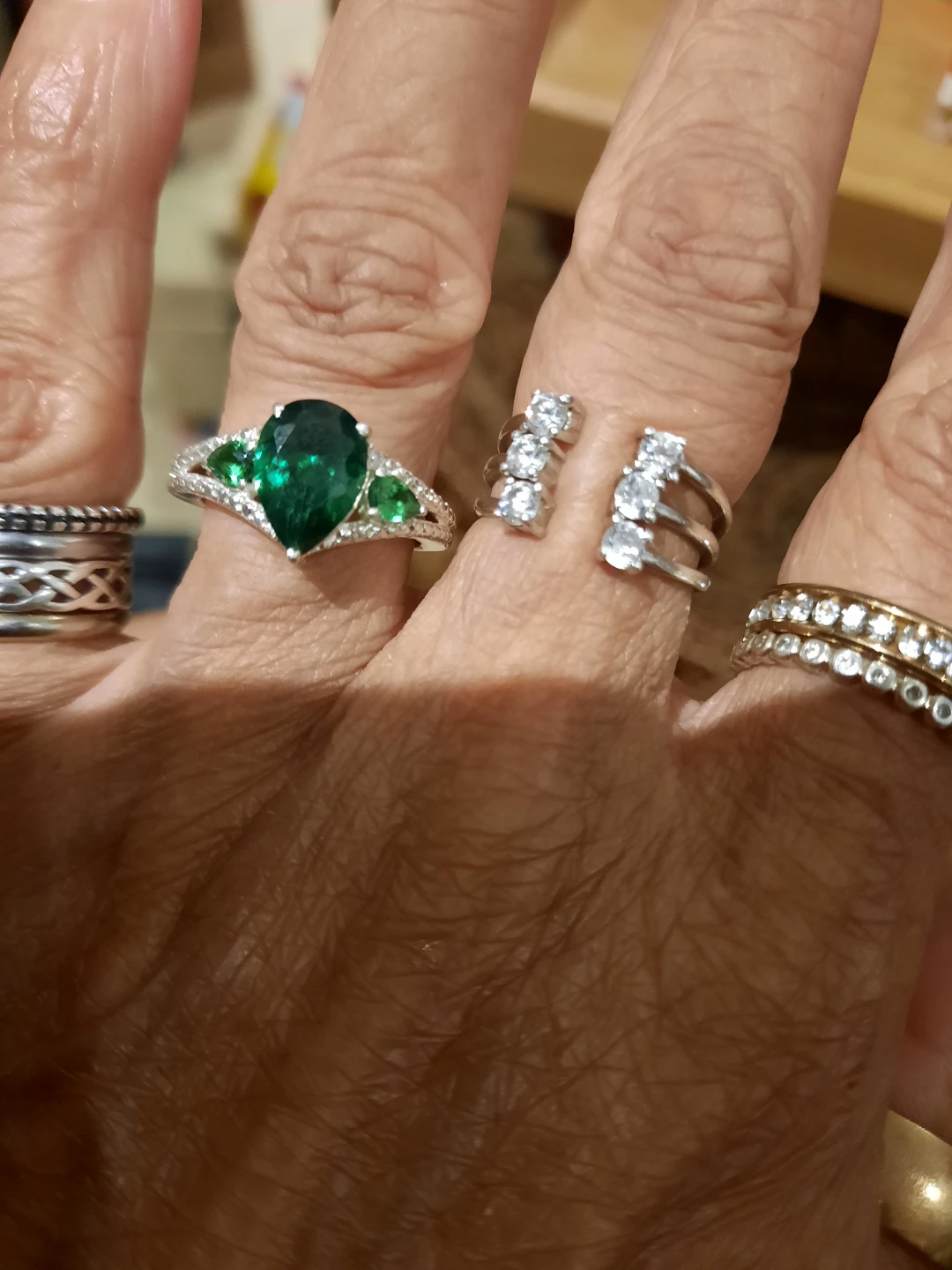 New teardrop Emerald trinity sterling silver ring
