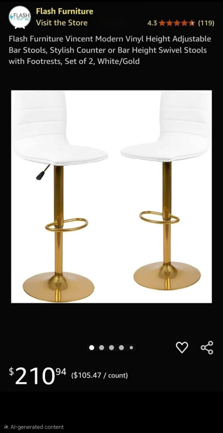 3 Flash Furniture Vincent Swivel Bar Stools,