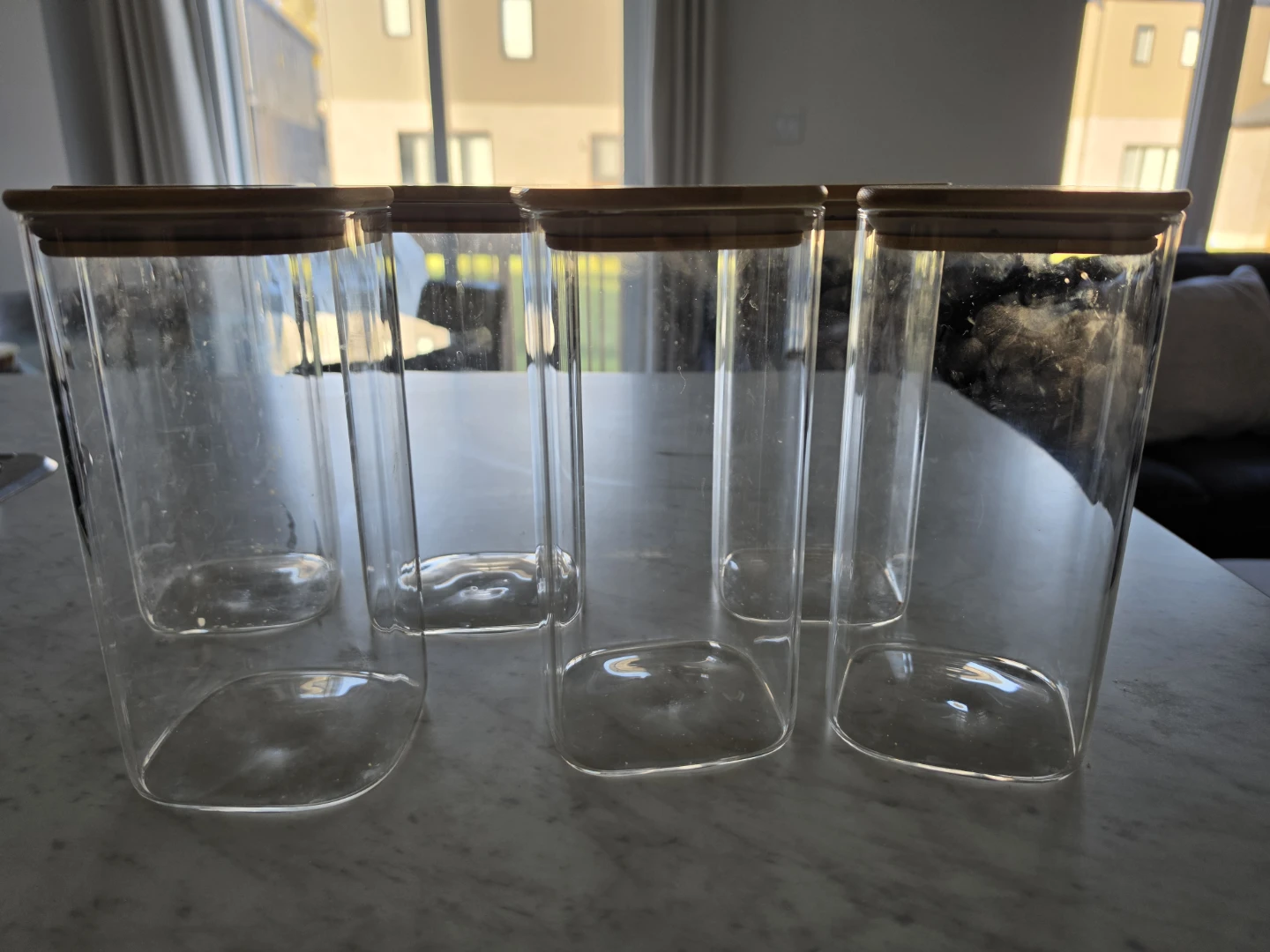 6 Glass Storage Jars with Bamboo Lids