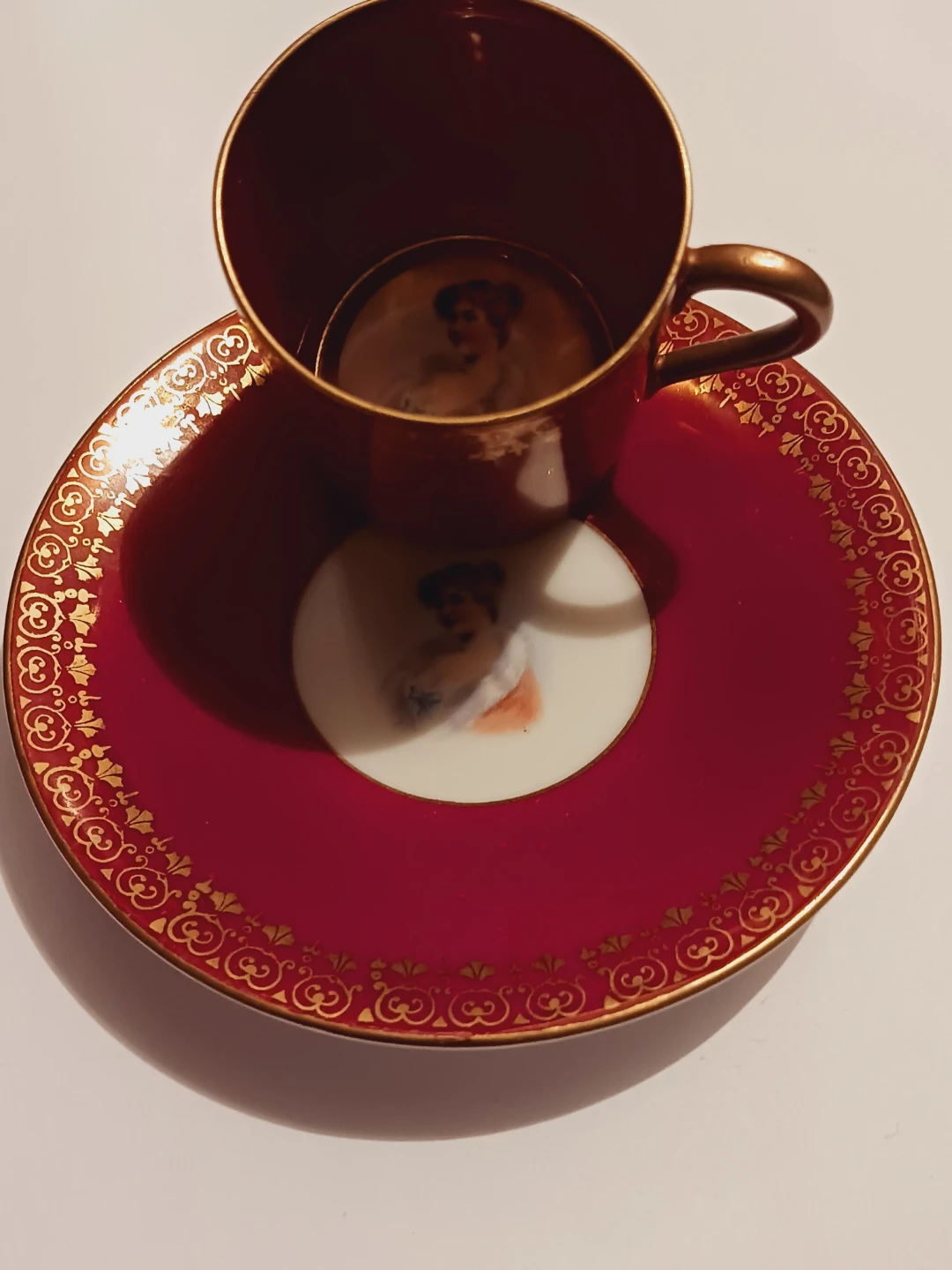 Antique 22K Gold Handpainted Portrait Cup & Saucer Espresso Set - photo 4