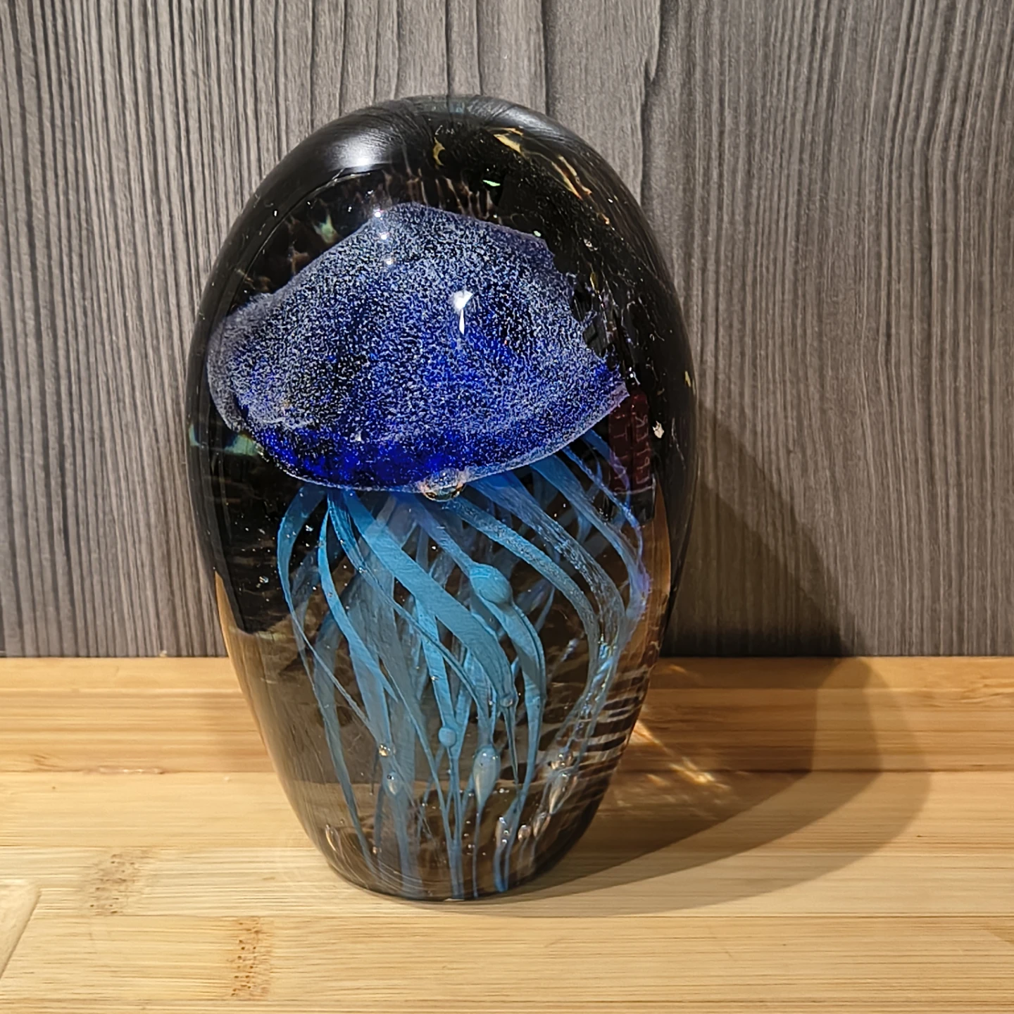 Blue Hand-Blown Glass Jellyfish Paperweight